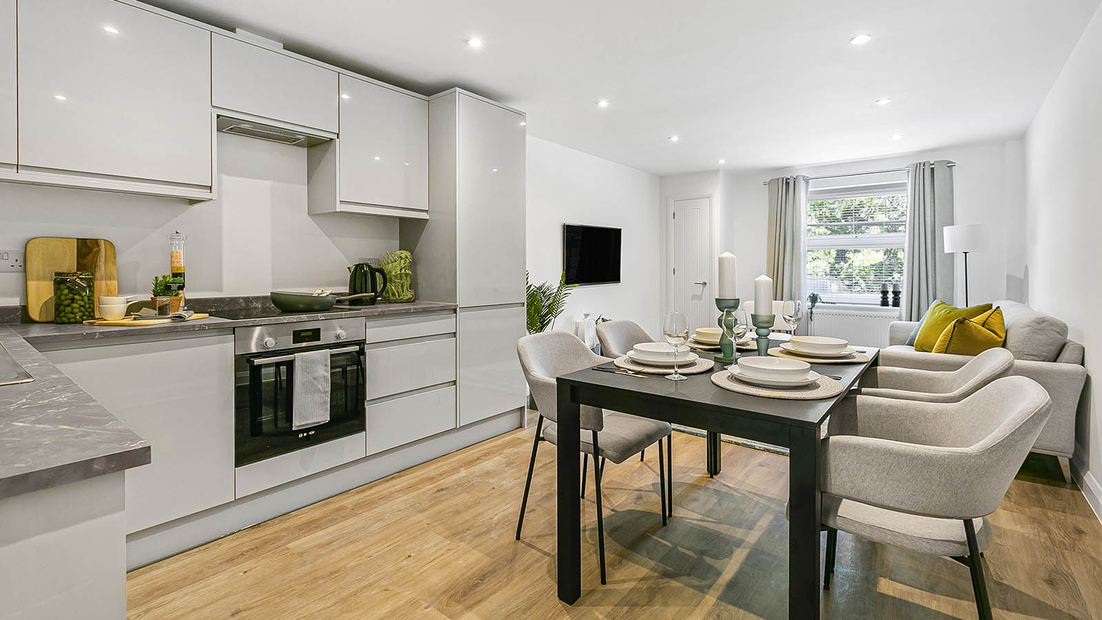 The Elms show home kitchen/living room