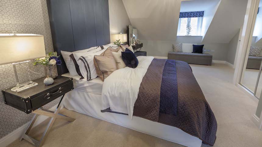 The Mill show home master bedroom